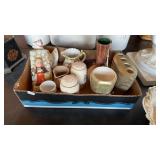BX W/ SALT & PEPPERS, CHINA PITCHER, VASES, MISC