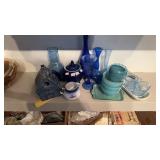 GROUP W/ TEA POT, VASES, GLASSWARE
