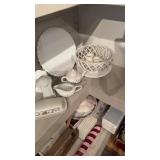 WHITE CAKE PLATE, DISHES & MISC