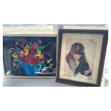 GIRL & CAT PRINT, 1920'S-1930'S REVERSE PRINT PIC