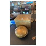 COVERED DISH, BOX & 2 CANDLESTICKS