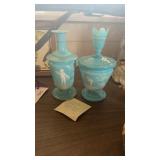 TURQUOISE & OPALENE CAMEO GLASS VASE