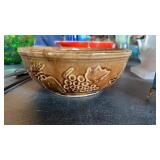 BROWN STONEWARE BOWL, MARKED USA