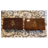 PR OF INLAID WOOD BOXES W/ SHIP ANCHOR INLAY