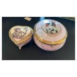 2 TRINKET BOXES, 1 IS HWART SHAPED WITH HUMMEL