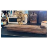 WOODEN BOX W/ SLIDING TOP & SOAP STONE CARVING