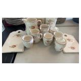 HAND PAINTED CREAMER, SUGAR, TRAYS & BOTTLES