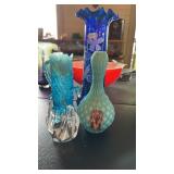 3 VASES & BLOWN GLASS SWAN