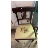 ANTIQUE NEEDLE POINT CHAIR & NEEDLE POINT PILLOW