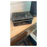 METAL BOX & PICTURE, DAMAGED WALL MOUNT SPICE RACK
