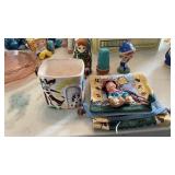 NESTING DOLLS, HAND PAINTED BASKET &  MISC