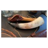 HORN & WOOD HANDLE, LEATHER LOOK CASE