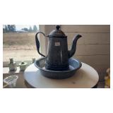 GRANITE WARE COFFEE POT & DISH