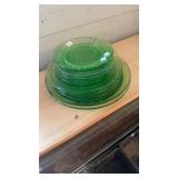 GROUP OF GREEN DEPRESSION GLASS PLATES