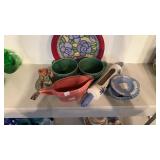 GRAVY BOAT, CANDLE STICK, DISH & MISC
