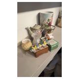 SMALL OIL LAMP, PITCHER & MISC GLASS