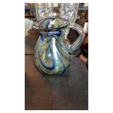 HAND BLOWN ART GLASS PITCHER