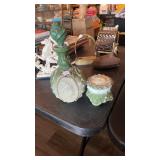 MILK GLASS HAND PAINTED DRESSER SET