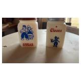 2 WALL SPICE JARS, SUGAR & CLOVES
