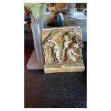 PAIR OF BOOK ENDS & SINGLE FROSTED SHIP BOOK END