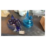 COBALT BLUE EGG HOLDER & BOYD BLUE HEN ON NEST