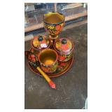 HAND PAINTED WOOD TRAY & MISC