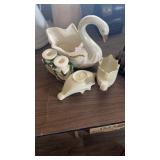 2 LENOX DISHES, CANDLE STICKS & A SWAN