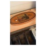 WOOD CRIBBAGE BOARD W/ TRAIN SCENE