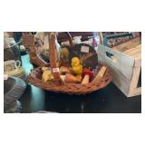 BASKET W/ VARIOUS SMALL COLLECTIBLES