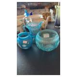 3 PC OF BLUE GLASS
