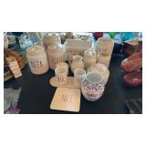GROUP OF RAE DUNN CANISTERS, CUPS, TRAYS, P