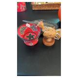 SMALL WOVEN BASKET, HAND CARVED TOOTHPICK TURKEY