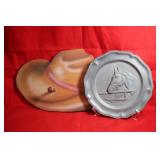 Vintage Pewter Horse Plate Wood Wall Hanging