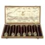 BOXED SET OF 12 RUSSIAN SILVER SPOONS, NIELLO DECO
