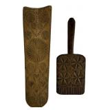 2 PCS. CHIPPED CARVED TREEN:  BUTTER WORKER & BUSK