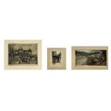3 HAND COLORED ENGRAVINGS BY KASMIRI, PENCIL SGND