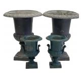 TWO PAIR OF CAST IRON URNS,  1- 29" X 23" &