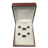 14 KT WHITE GOLD, DIAMOND & ONYX CUFF LINKS WITH 4