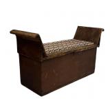 PRIMITIVE PINE STORAGE BENCH IN ORIG RED PAINT W/