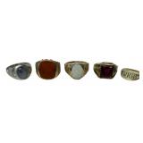 5 RINGS, 14 KT MEN'S OPAL, 14 KT MEN'S CARNELIAN,