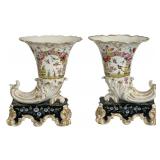 PR HAND PAINTED 19THC. OLD PARIS CORNUCOPIA VASES