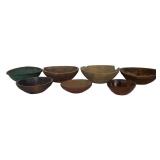 GROUP OF 7 SMALL WOODEN BOWLS, SOME IN PAINT