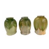 3 ART GLASS PULLED FEATHER SHADES, 1 MARKED LCT
