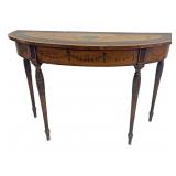 SATINWOOD DEMILUNE TABLE W/ BANDING & PAINT