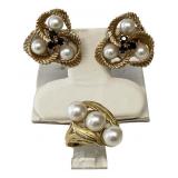 PR OF 14KT GOLD, SAPPHIRE & PEARL EARRINGS & 14KT