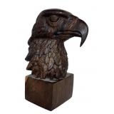 CARVED MAHOGANY EAGLE HEAD, 11 3/4' TALL