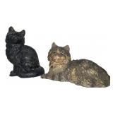 2 CAST IRON CAT DOORSTOPS, 1 SGND HUBLEY