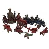 7 CAST IRON TOYS INC. FIRE TRUCK, PATROL WAGON,