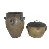 2 SALT GLAZED STONEWARE CROCKS, 1 MARKED SS PERRY