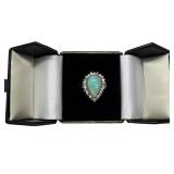 14KT WHITE GOLD PEAR SHAPED OPAL & DIAMOND  RING